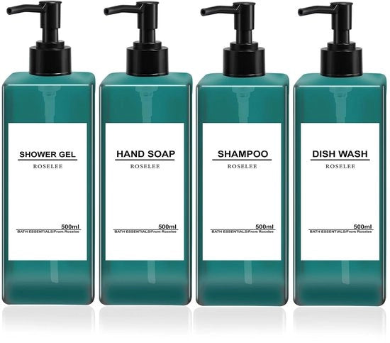 Set di dispensatore di sapone elegante - 4 pezzi - verde - plastica - 15,5 cm