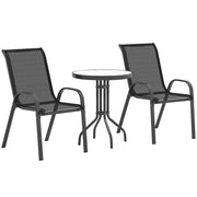 Set Salotto da Giardino 3 Pezzi con 2 Sedie e Tavolino Rotondo in Acciaio Nero