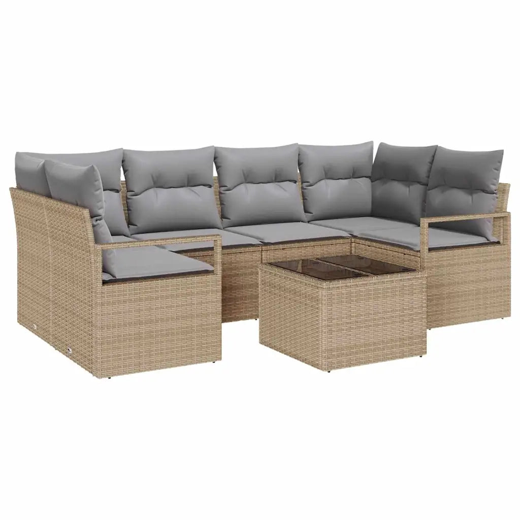 Set di divani con cuscino 7 pcs Beige e grigio polyrattan 3346280