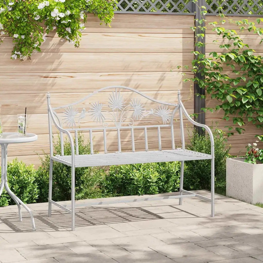 Panchina da Giardino | Panca da Giardino Bianco Antico 104 x 52,5 x 89 cm Acciaio