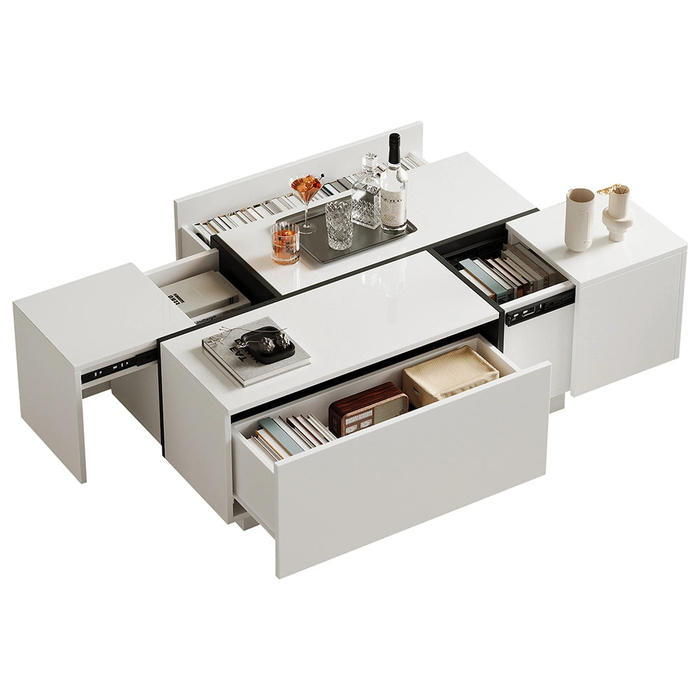 Tavolino-Xylo-100x60x40cm bianco patchwork 4 cassetti
