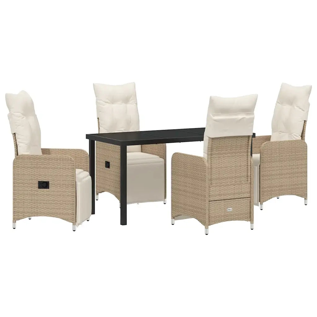 Set da Pranzo per Giardino con cuscino 5 pcs Beige polyrattan