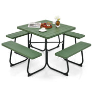 Set tavolo da picnic quadrato per 8 persone, Tavolo per esterni con foro per ombrellone capacit¨¤ di 225kg Verde-Tavoli e sedie da campeggio