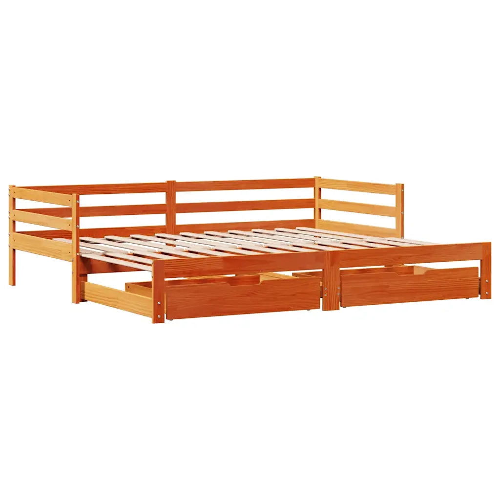Letto singolo | Letto per adulti | Dormeuse Letto Estraibile e Cassetti Marrone Cera 90x200cm Pino