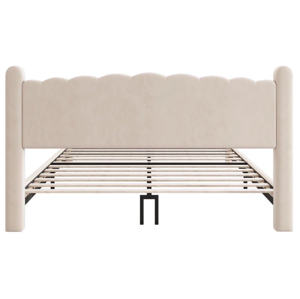 Letto imbottito 180 × 200 cm con testiera ondulata; rete a doghe; velluto beige