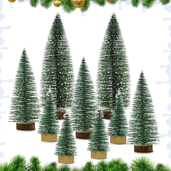 Albero da Tavolo con Pedana in Legno per Decorazione di Natale Tavola Decorazione Negozio 10/15/20 cm - 9 Pezzi