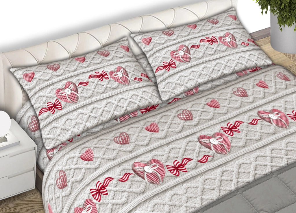 Completo Lenzuola Letto 100% Cotone Made Italy Disegno Cuori CN - Singolo - Cuori