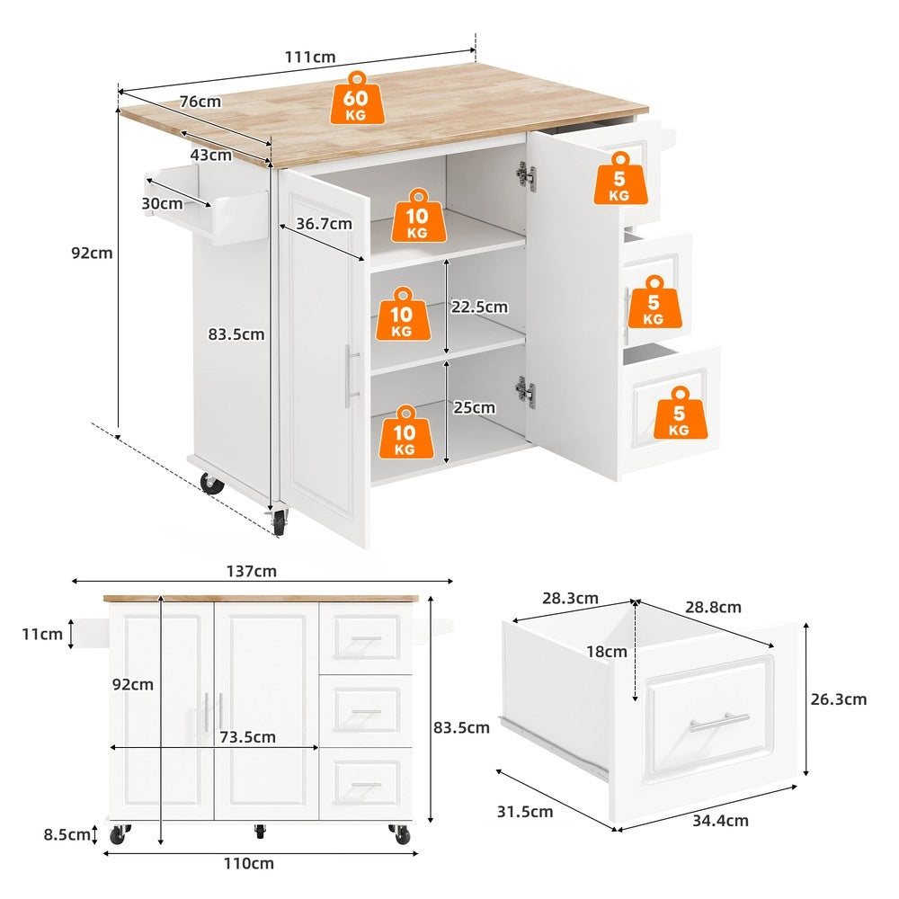 Tavolo da Cucina Pieghevole con Cassetti e Ripiano ¨C Xylo ¨C Rovere, 137x43x92 cm