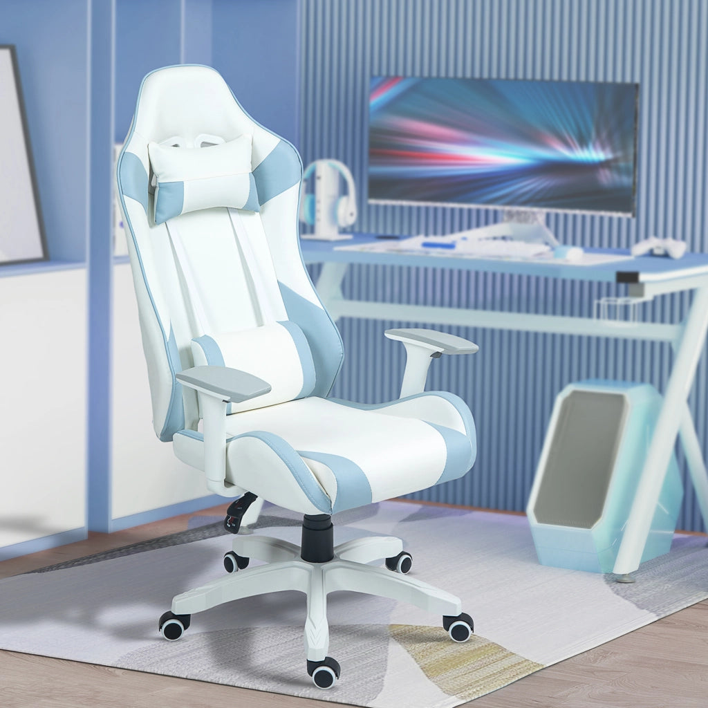 Sedia Gaming con Schienale e Braccioli Regolabili ¨C zephmum ¨C Blu 67x60x120-128 cm