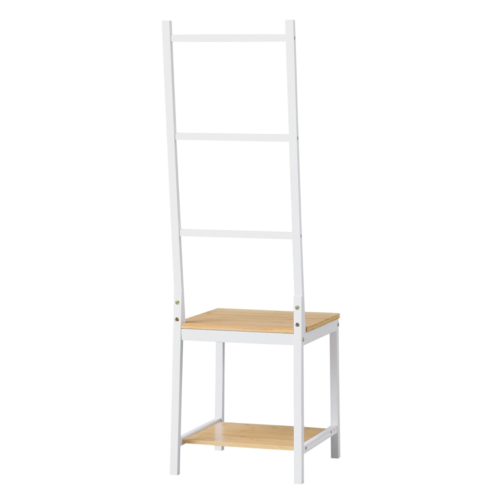Servomuto 'Juuka' con Seduta - Portasciugamano con Ripiani - Bambù - Bianco/Effetto Legno [en.casa]
