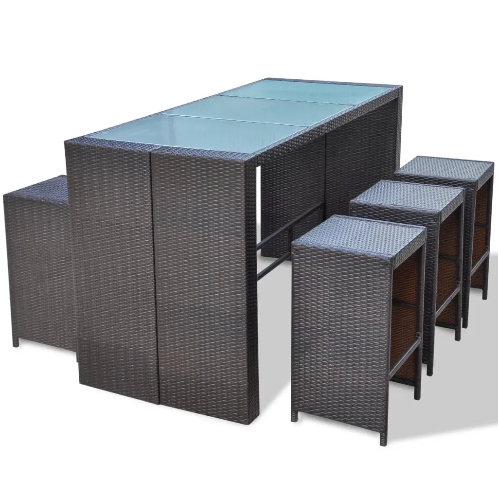 Set da Bar da Giardino 7 pz con Cuscini in Polyrattan Marrone 41836