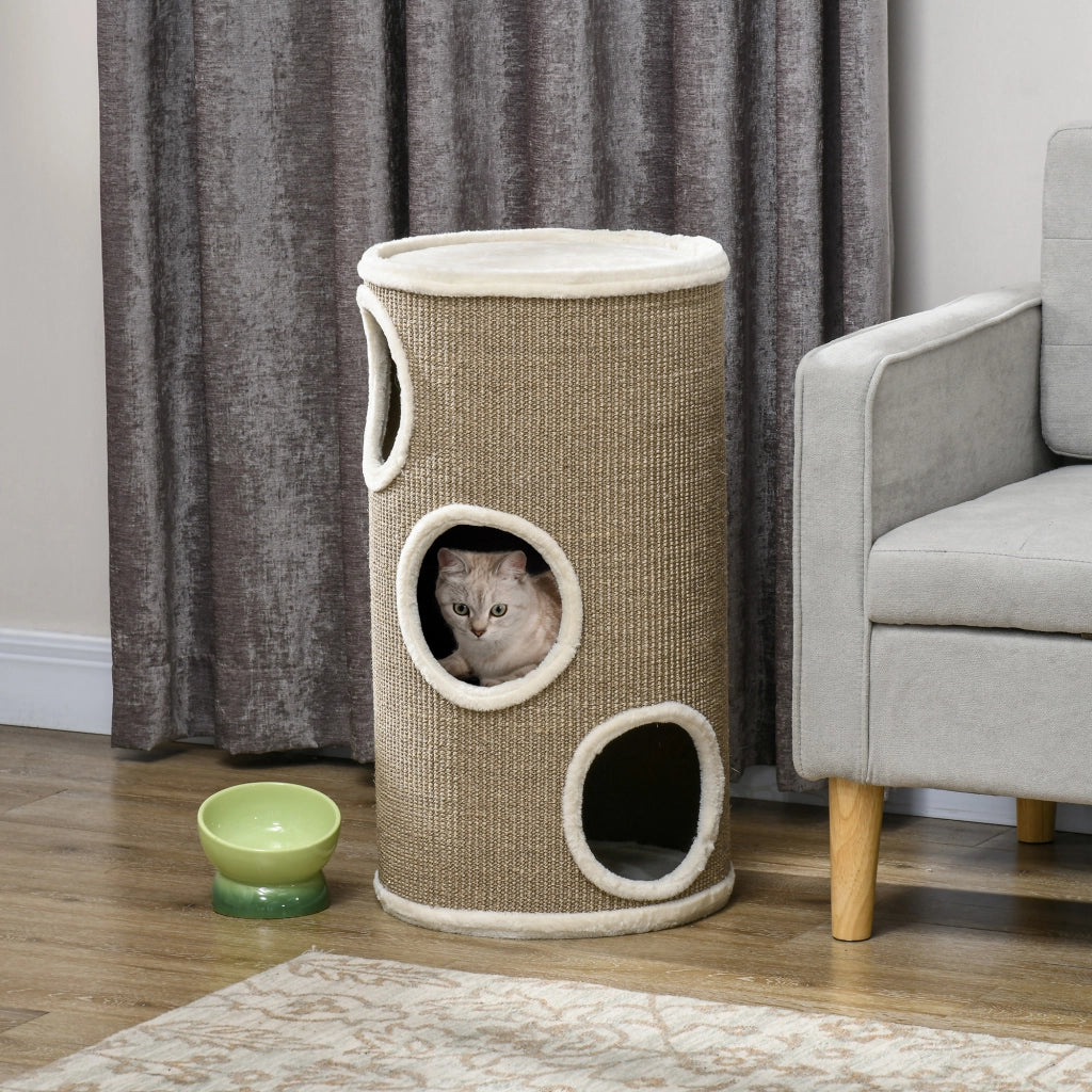 Cuccia per Gatti a 3 Livelli con Tiragraffi in Sisal ¨C zephmum ¨C Marrone ?38x70cm