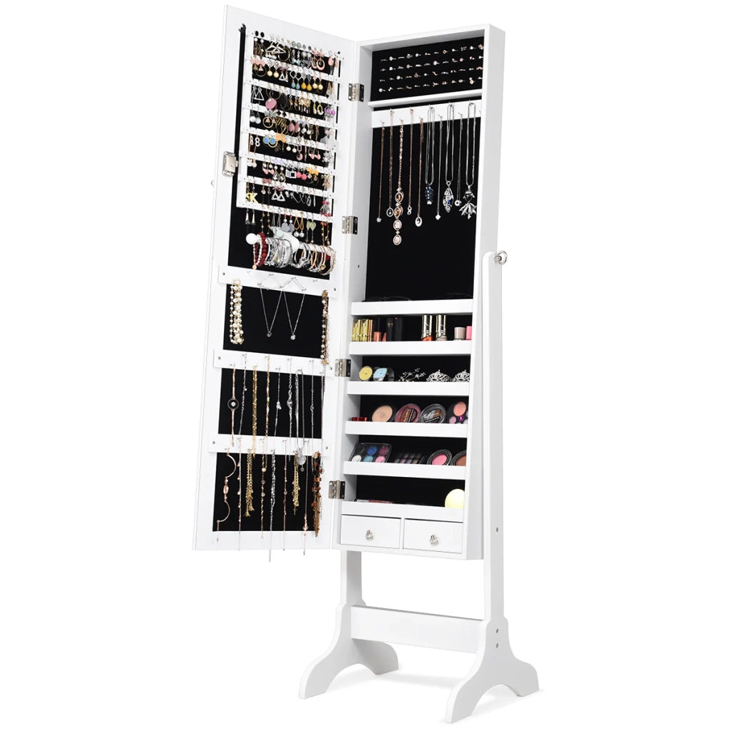 Mobiletto portagioielli di design indipendente con specchio 46 ​​x 37 x 110 cm pratica funzione 2 in 1 finitura bianca 20_0014970