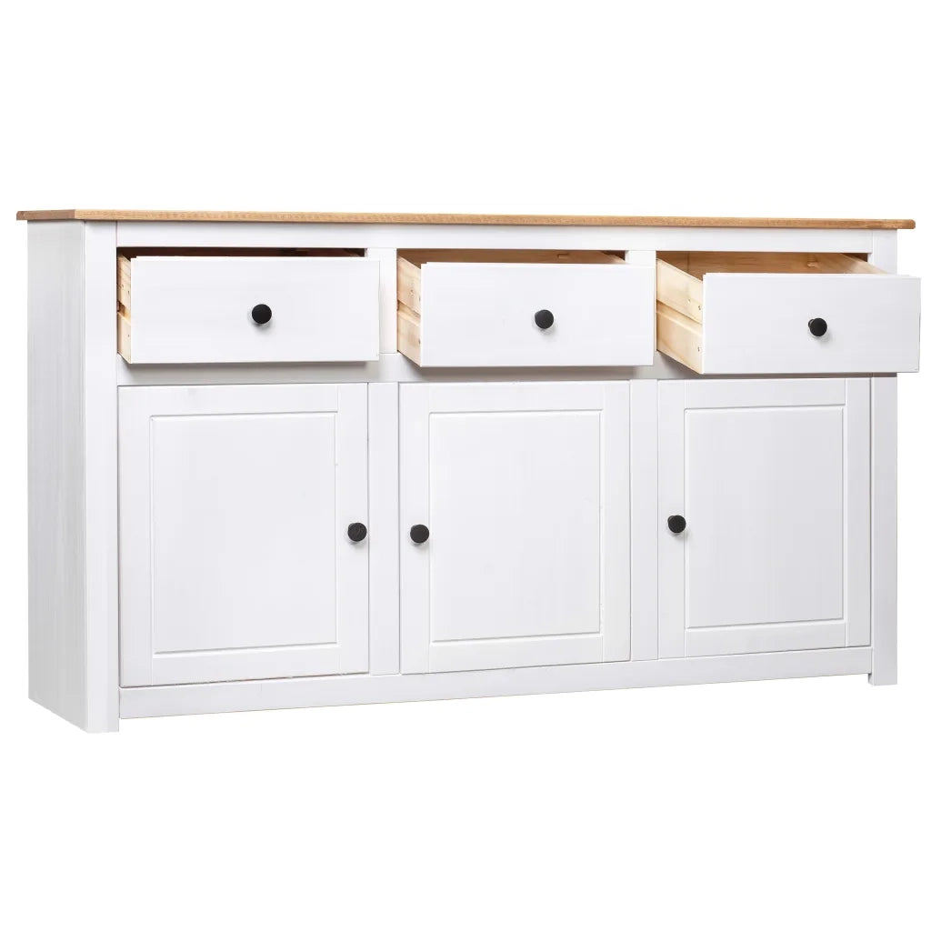 Credenza-Buffet-Armadio da cucina Bianca 135x40x80 cm in Legno Massello di Pino Panama