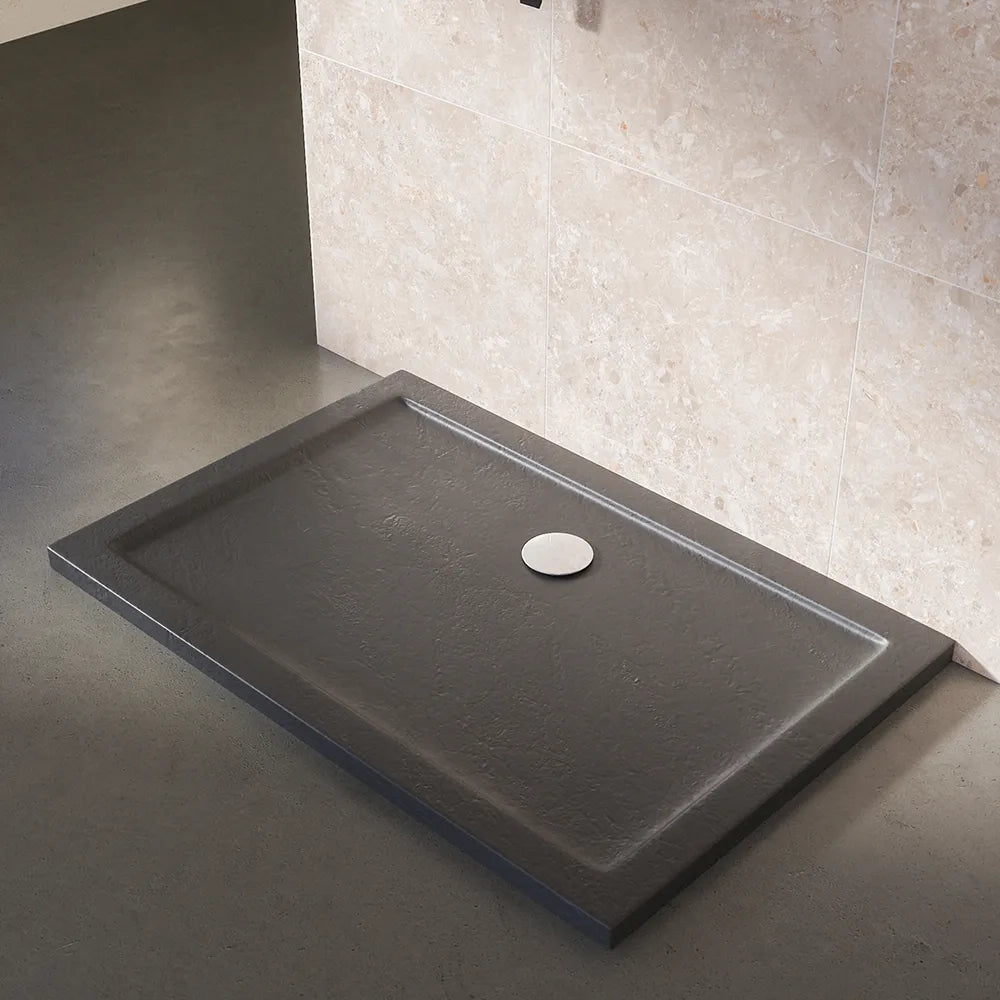 Piatto doccia 80x110 effetto pietra nero in acrilico altezza slim | Petra