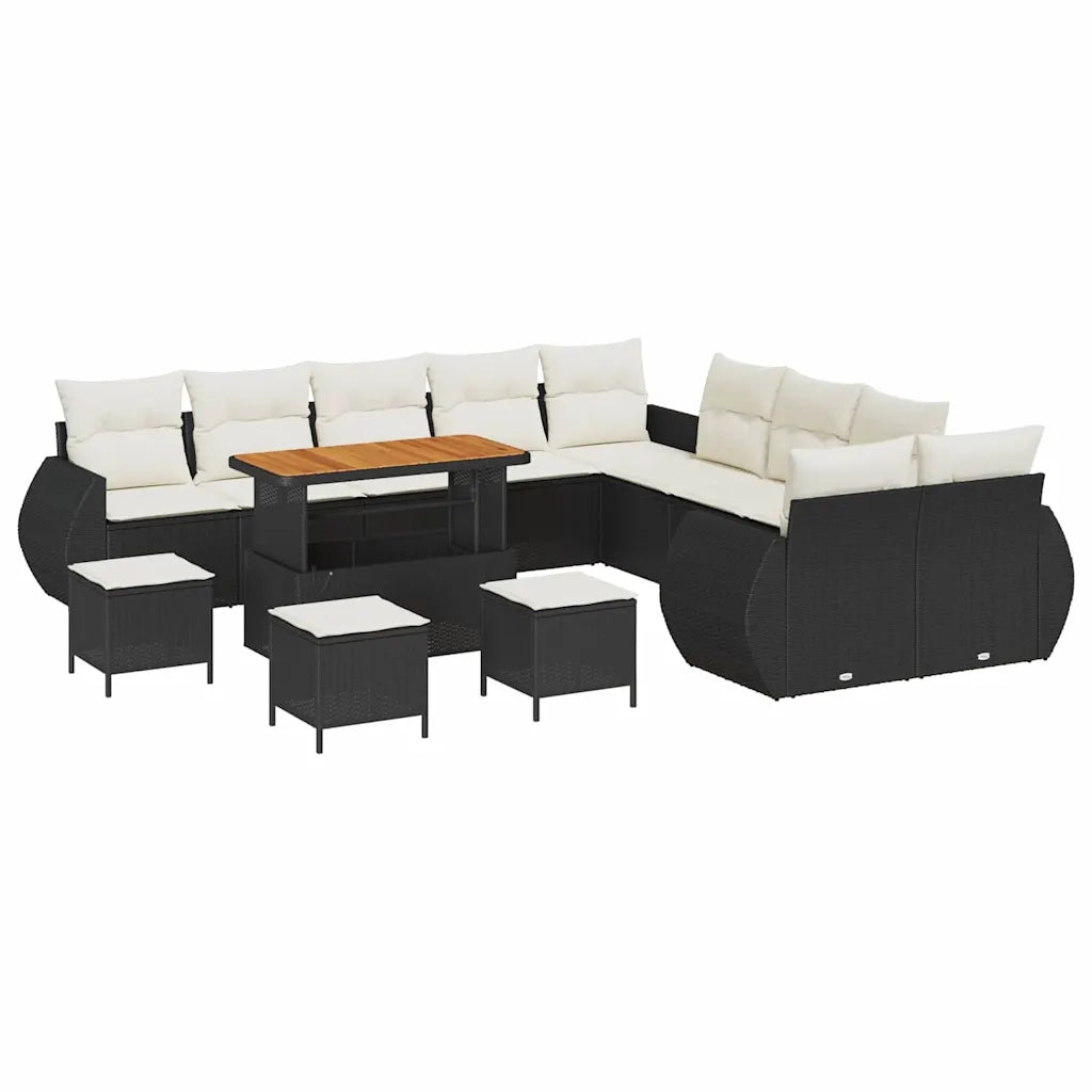 Set Divano da Giardino con cuscino 14 pcs Nero e crema 3363890