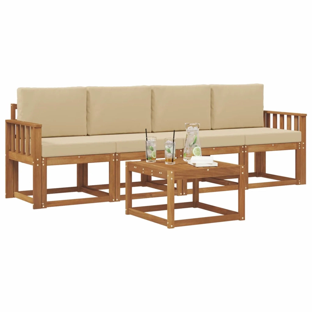 Set di divani da esterno con cuscino 5 pcs Naturale e Beige 3365971