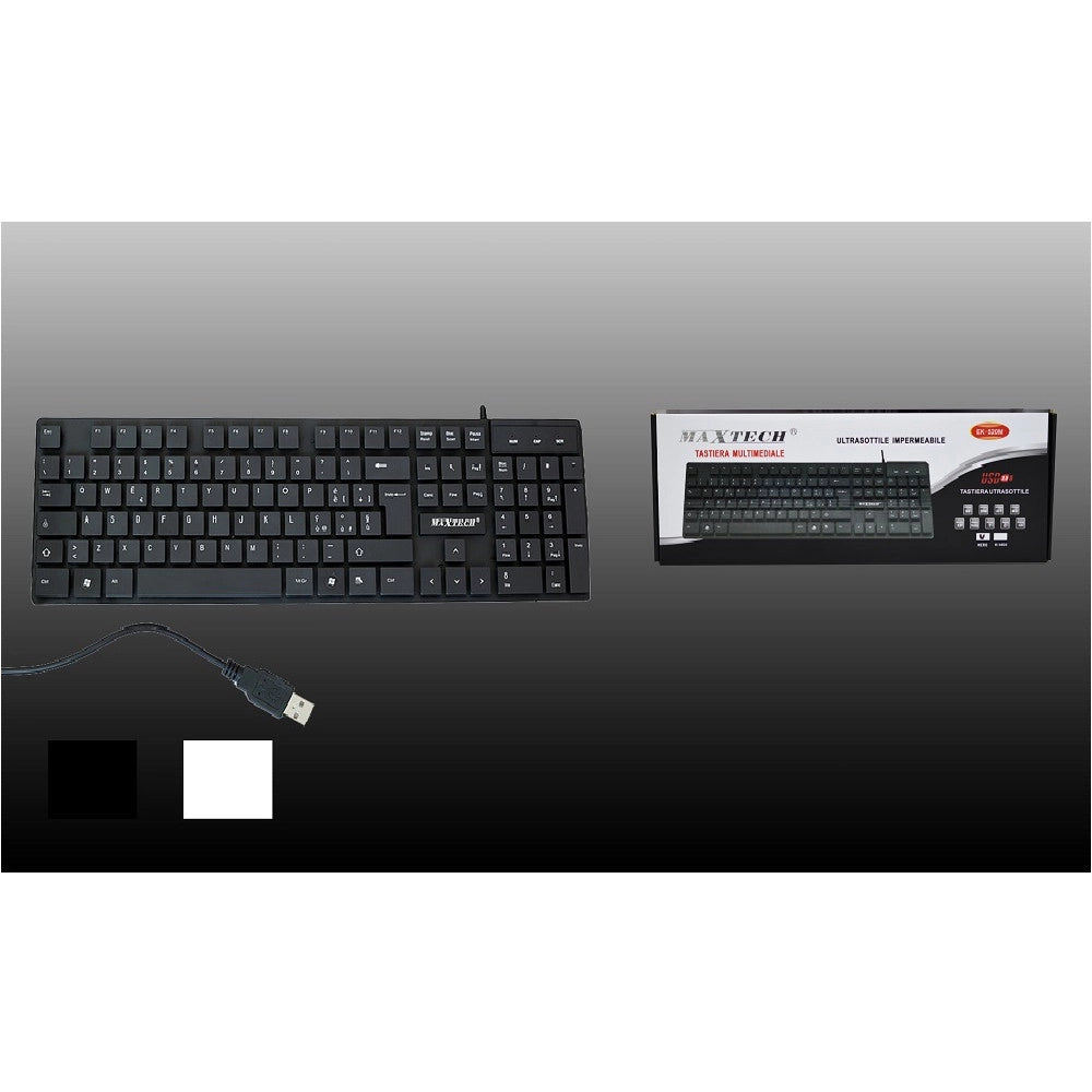 Trade Shop - Tastiera Multimediale Ultrasottile Impermeabile Usb 2.0 Windows Maxtech Ek-520m -
