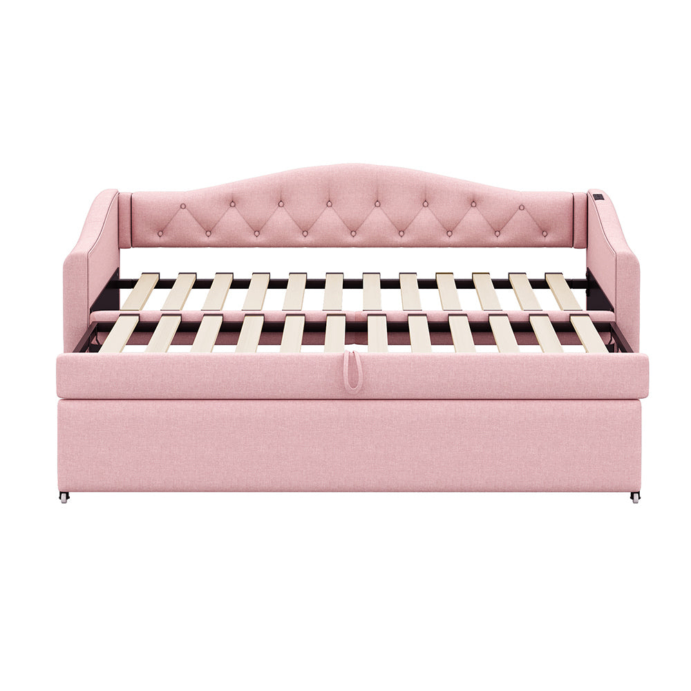 Letto estensibile 90x200 cm - Xylo - USB, classico, multifunzionale, lino rosa