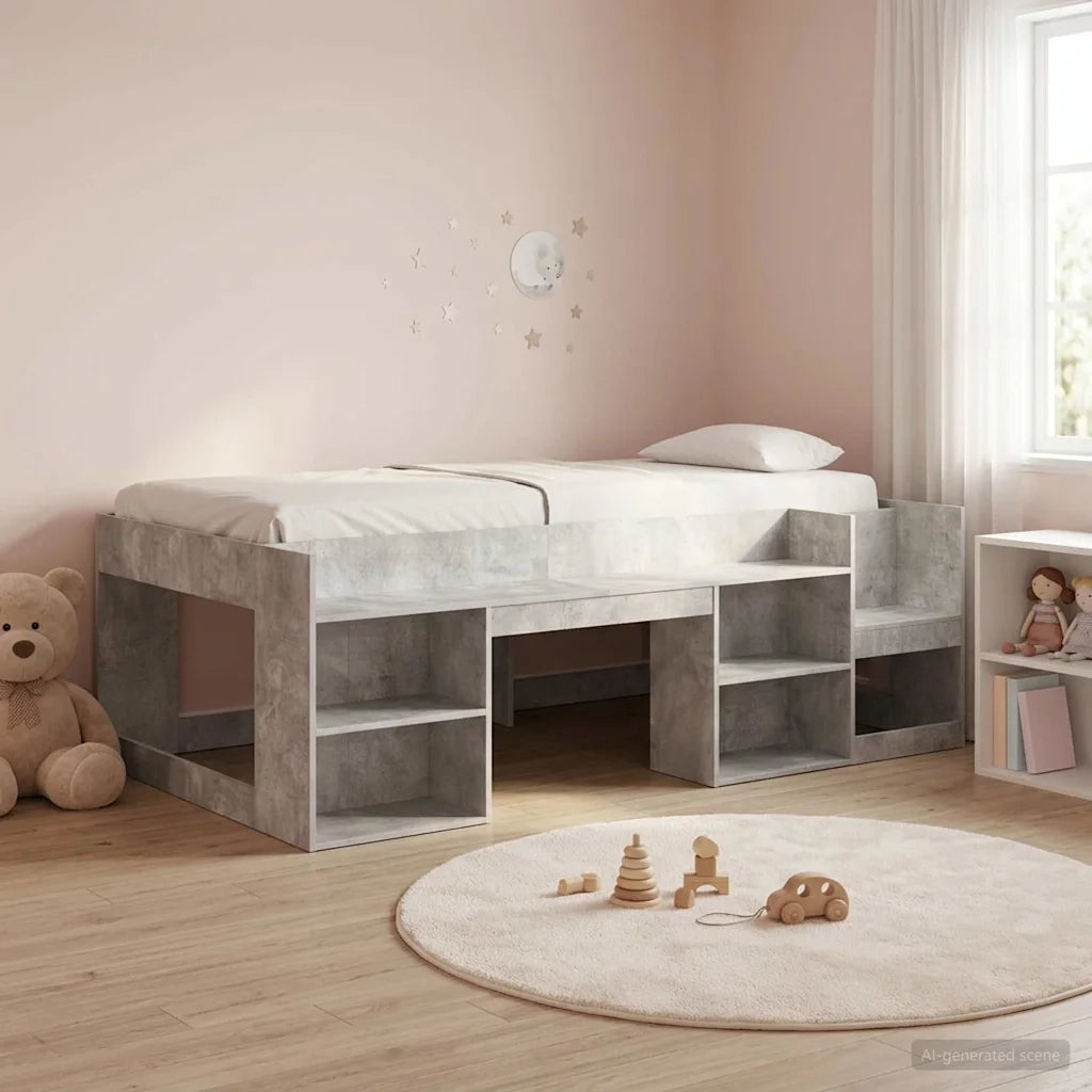 Struttura per Letto per Bambini con Ripostiglio Grigio Cemento 3422598