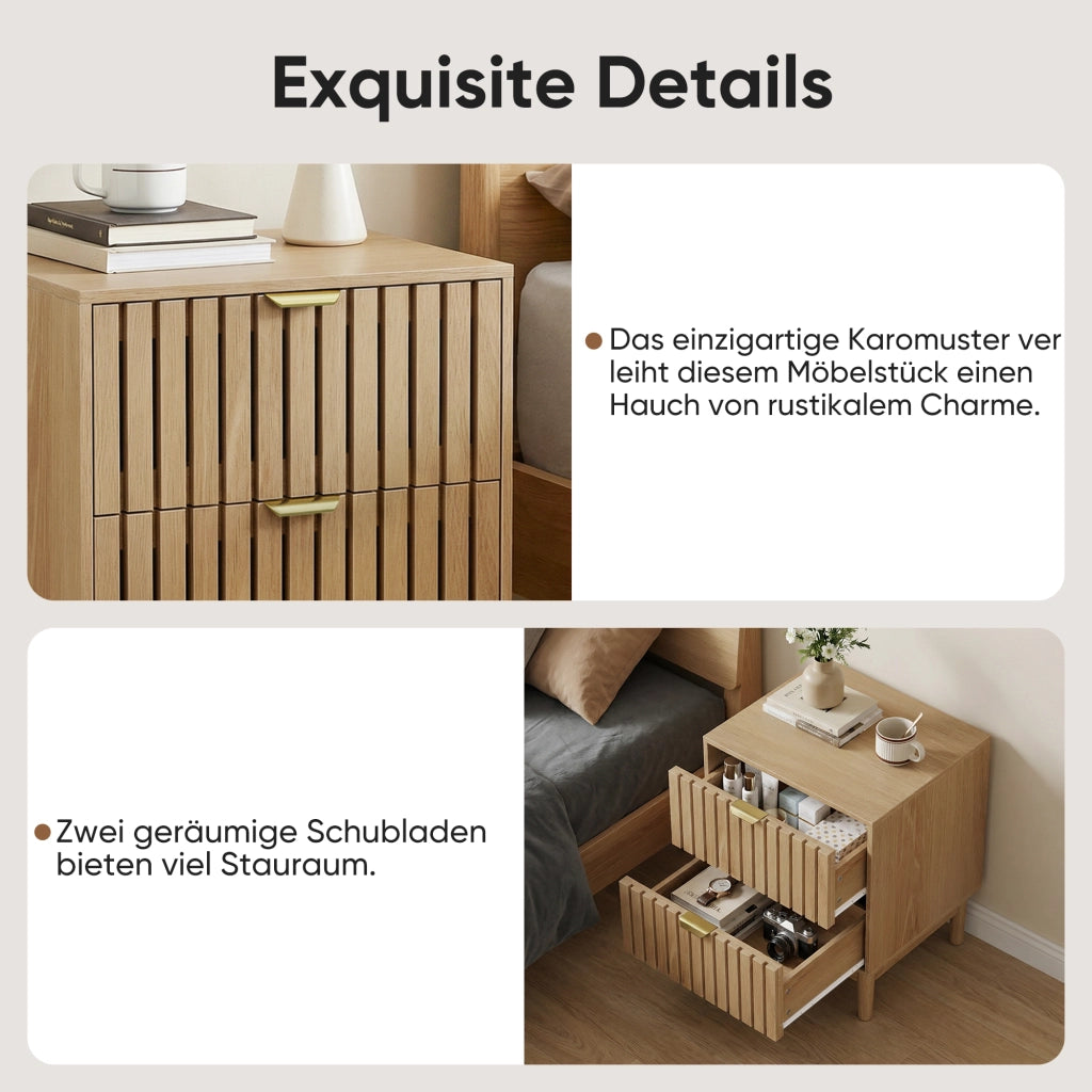 Comodino Mid-Century Modern ¨C MINIMAL ¨C Legno, 2 Cassetti, 45x39x56,5 cm