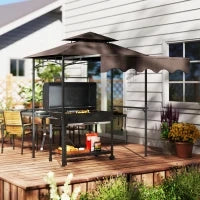 Gazebo per Barbecue 242x149x248 cm Impermeabile Ignifugo, Gazebo da Giardino con Tetto a Doppio Strato, Caffè