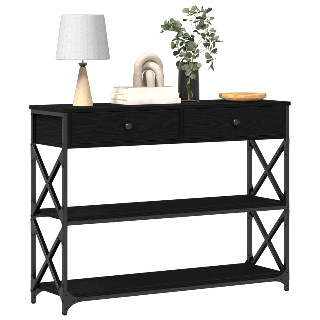 Tavolo Consolle Nero Rovere 100x28x75 cm Legno Ingegnerizzato e Acciaio