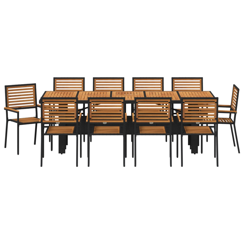 Set da pranzo da giardino  da 11 pezzi Nero Polyrattan Acacia
