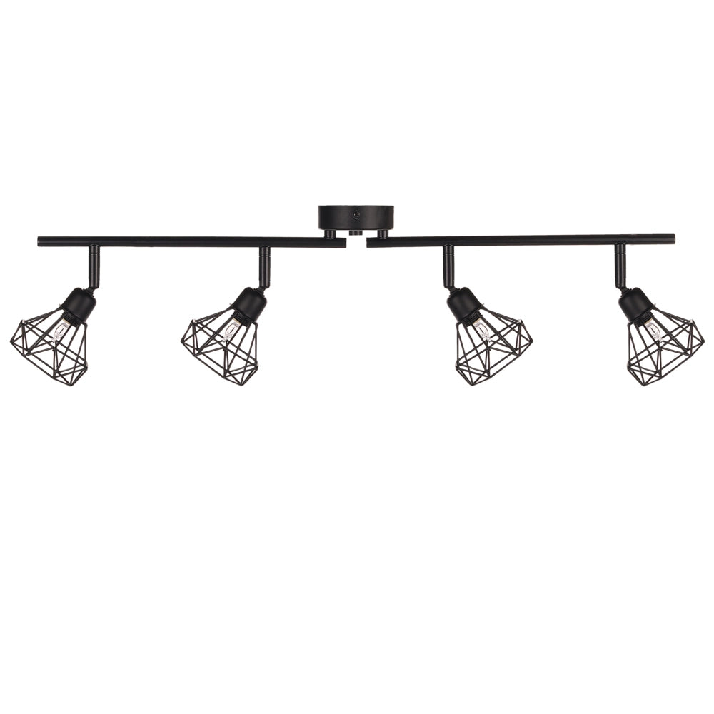 lampadario Nero Metallo 4 Luci Gabbia Paralumi Bracci Orientabili Moderna