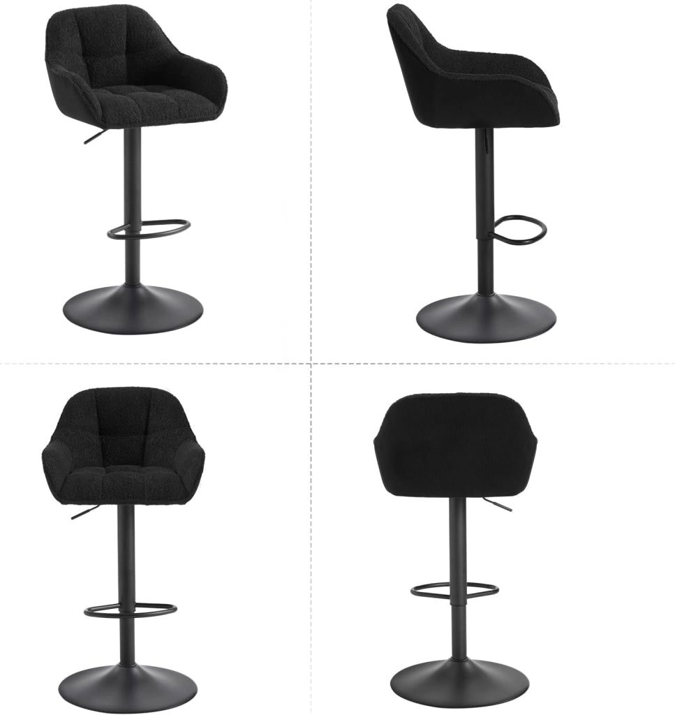 Set di 4 Sgabelli da Bar con Braccioli, Sedia da Cucina con Poggiapiedi, Sgabello Alto con Schienale, Regolabile e Girevole, per Bistrot, Pub, in Velluto a Coste e Ciniglia, Nero, BH400sz-4