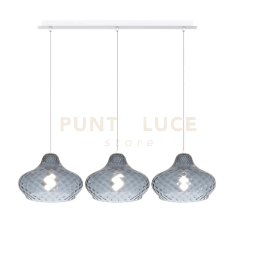 SOSPENSIONE BIANCO 3 LUCI RETTANGOLARE VETRI PICCOLI ZAFFIRO 1191BI-S3 RP-ZA