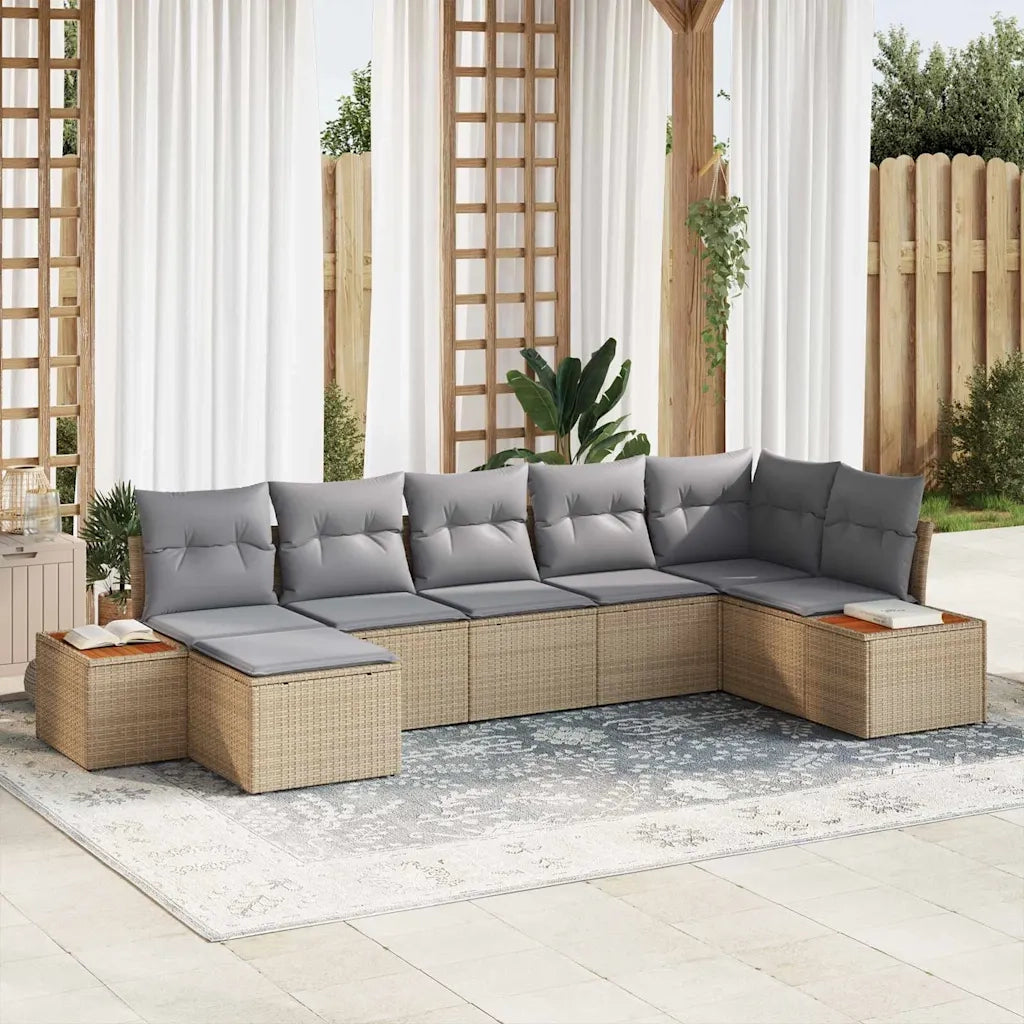 Set Divano da Giardino 8 pcs Beige e Grigio Chiaro Polyrattan