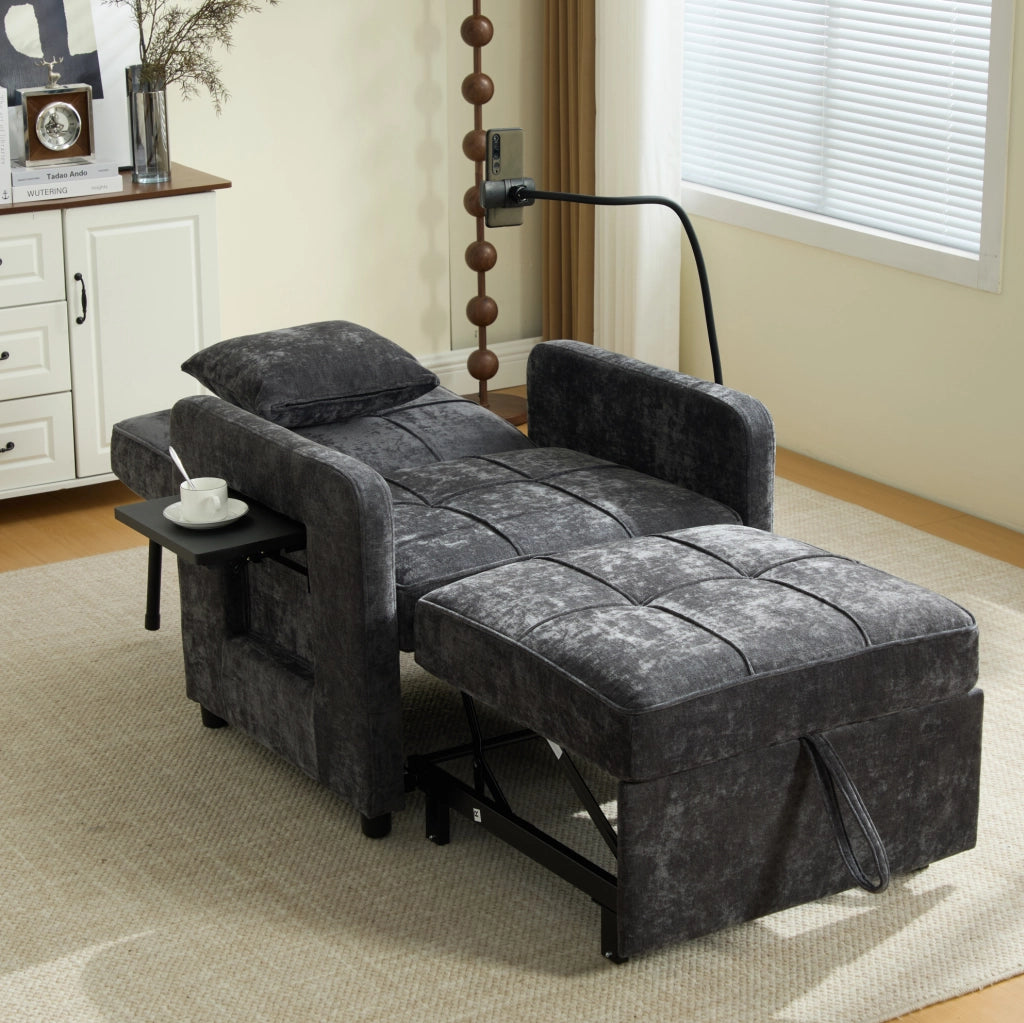 Poltrona letto reclinabile in ciniglia grigio scuro; 167 x 79 x 83 cm