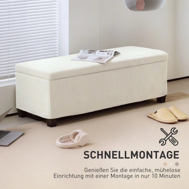 Panca contenitore in tessuto effetto corda con seduta imbottita e spazio interno in poliestere beige 112 × 42 × 40 cm