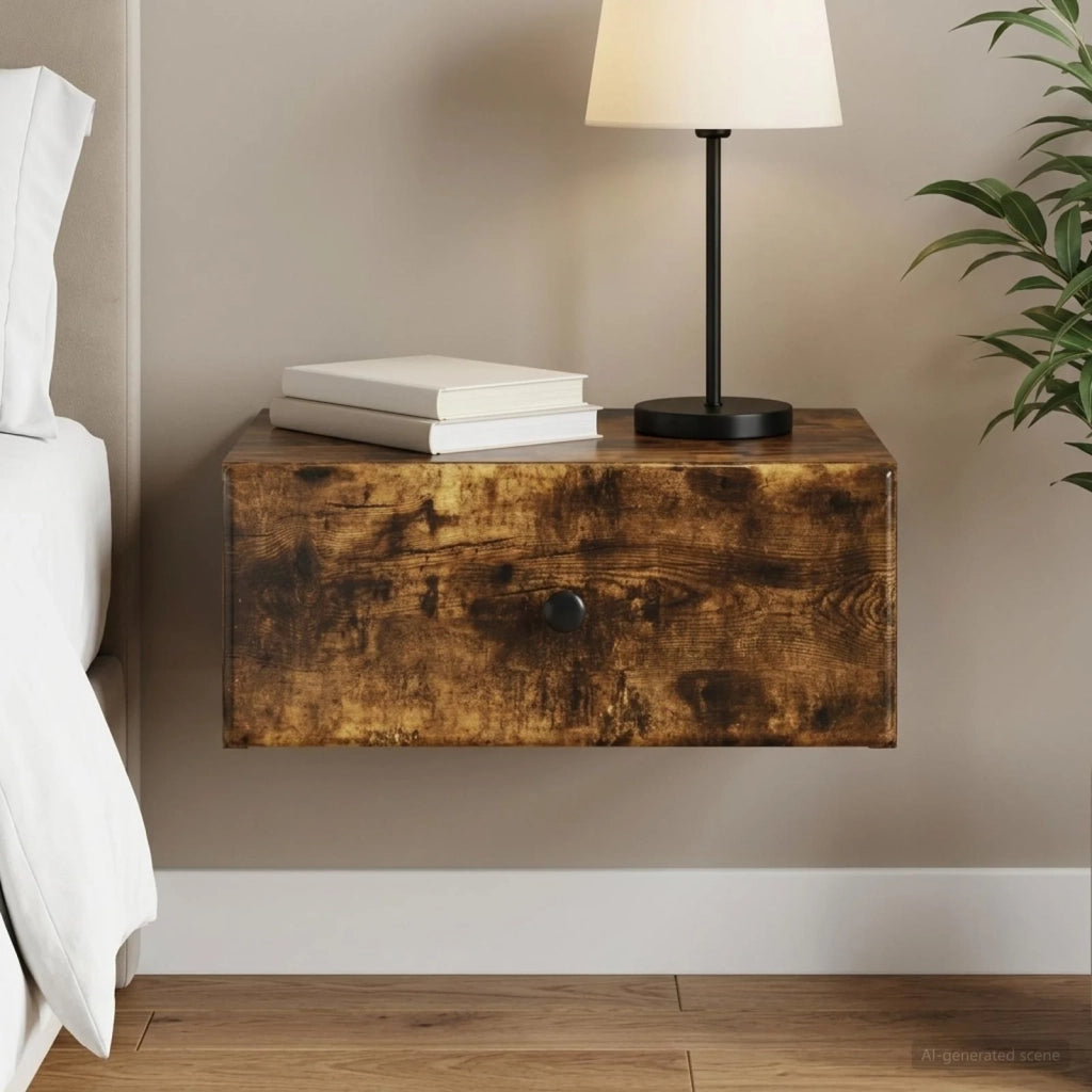 Mobiletto da notte a muro Rovere Fumo 49 x 34,5 x 20 cm 899135
