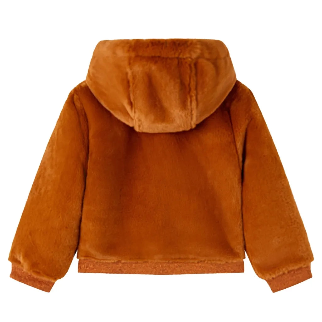 Giacca con Cappuccio per Bambini in Pelliccia Sintetica Cognac 116 CFW2086910