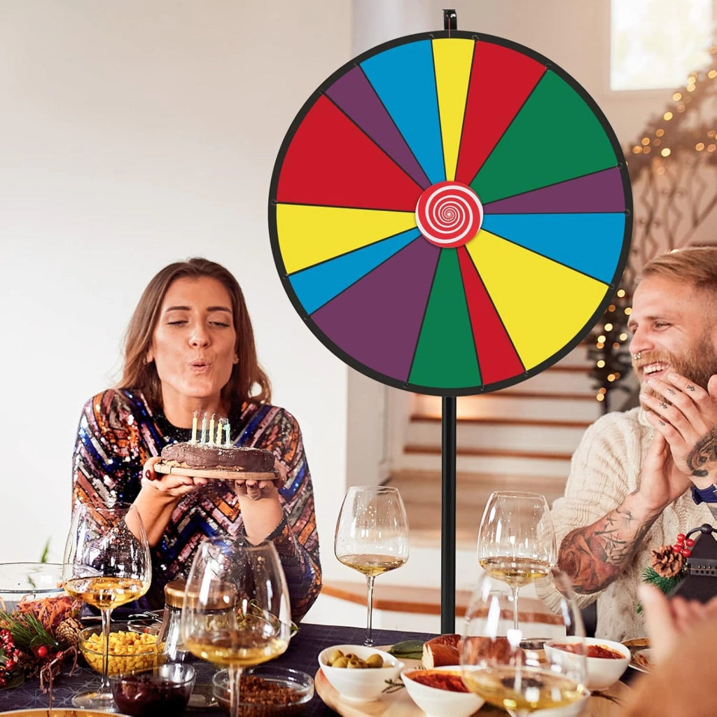 30'' Ruota della Fortuna Girevole, Altezza Regolabile, con Supporto Pennarello Cancellabile a Secco e Gomma, Gioco Ruota Personalizzabile per Fiera Carnevale Feste