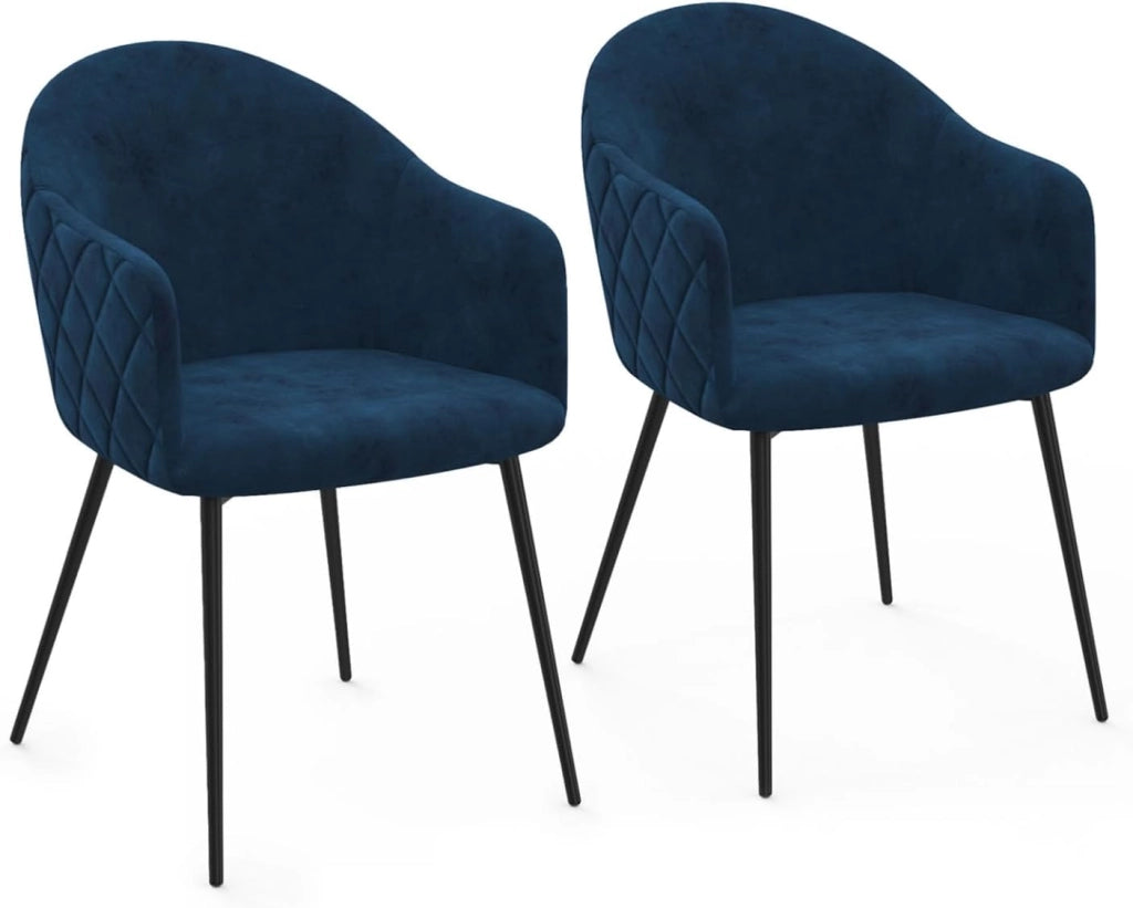 Set di 2 sedie da pranzo e poltrone da tavolo MOLY in velluto goffrato blu anatra