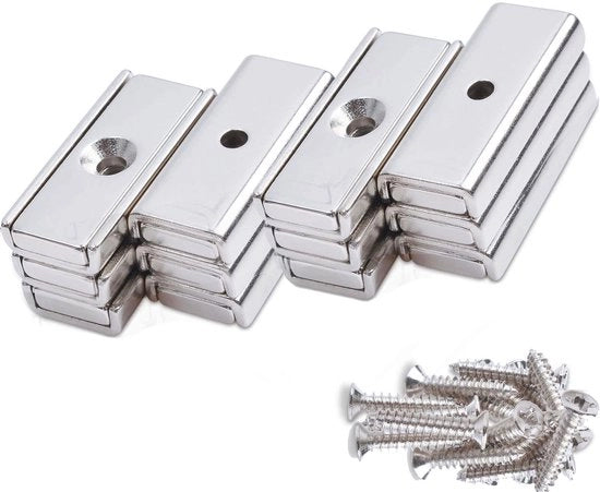 12 pezzi di magneti neodymium con foro, 30 x 13,5 x 5 mm magneti a vite extra resistenti, magneti rettangolari con forte aderenza, supermagneti forti piani, piccoli magneti per il fai da te, industria [12 pezzi]