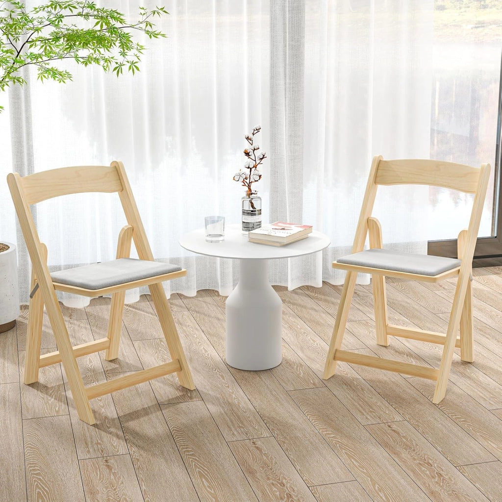 2 sedie pieghevoli in legno, con seduta imbottita, salvaspazio, per casa, ufficio e feste, 44 x 47 x 77 cm, portata fino a 160 kg