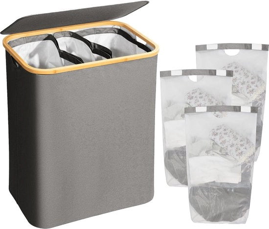 Asciugamani con coperchio, 3 contenitori, l'asciugamani si può ripiegare, 160 litri, grigio scuro