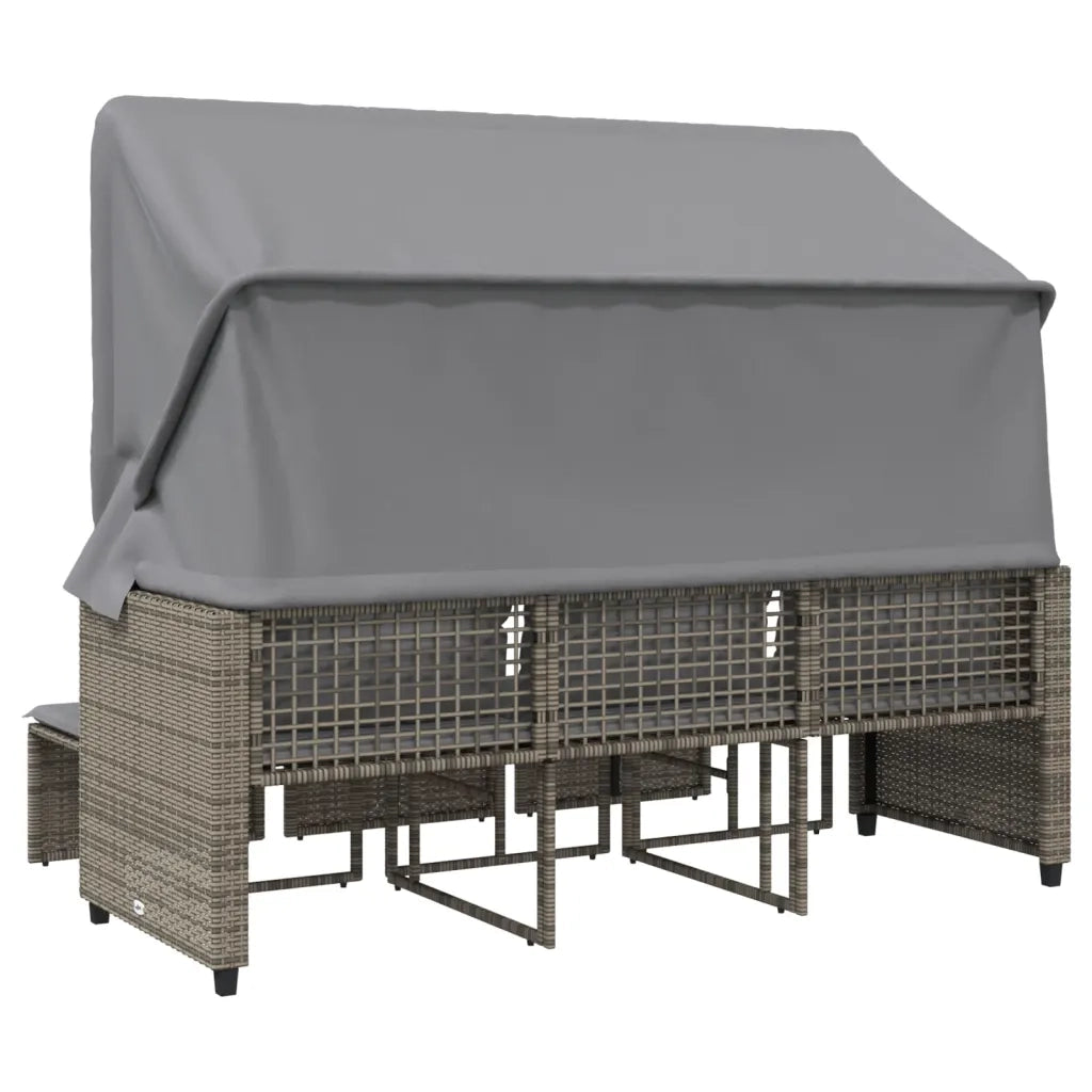 Divano Giardino 3 Posti con Tetto e Sgabelli-Sofa da Giardino-Divanetto da esterno Grigio Polyrattan