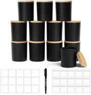 Contenitore per candele resistente al calore - 270 ml, 12 pezzi, nero opaco, coperchi in bambù, etichette per etichettatura semplice
