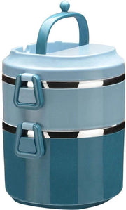 Lunchbox Bento in Acciaio Inossidabile Stacking - 2 Livelli Blu con Maniglia