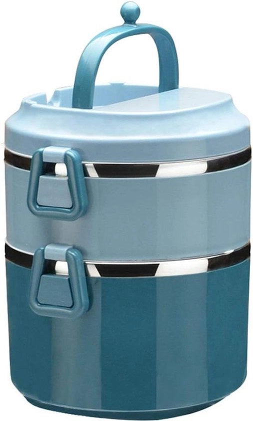 Lunchbox Bento in Acciaio Inossidabile Stacking - 2 Livelli Blu con Maniglia