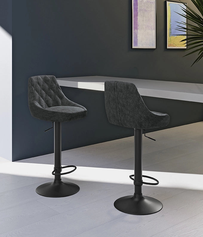 Max - Sgabello in microfibra effetto velluto grigio scuro - Set da 2 pz