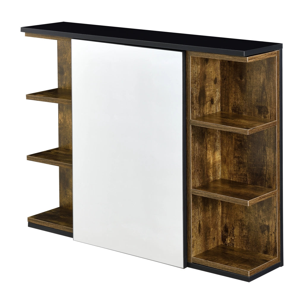 Armadietto da Muro Harstad per Bagno con Specchio Anta e Ripiani Laterali 64x80x20 cm - Effetto Legno Scuro/Nero [en.casa]