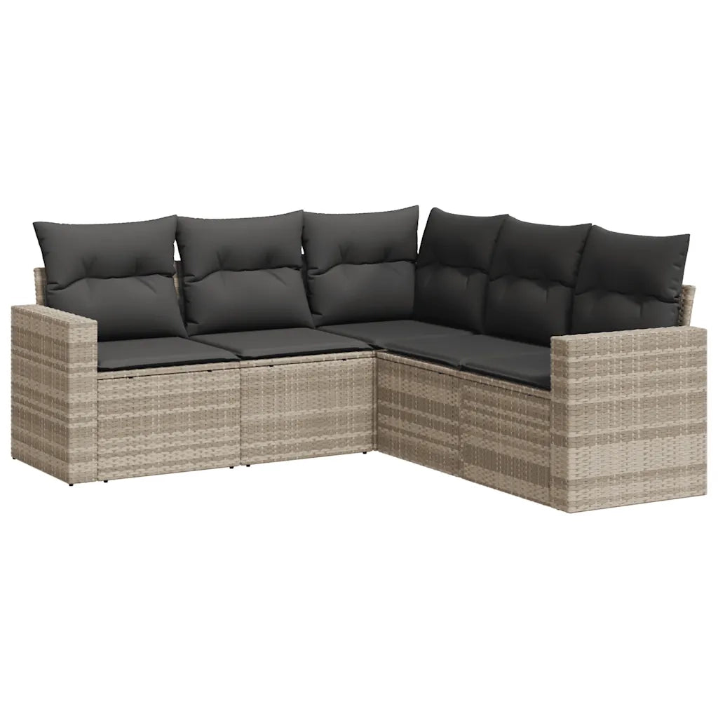 Set Divano da Giardino 5pz | Set Salotto da Giardino con Cuscini Grigio Chiaro Polyrattan