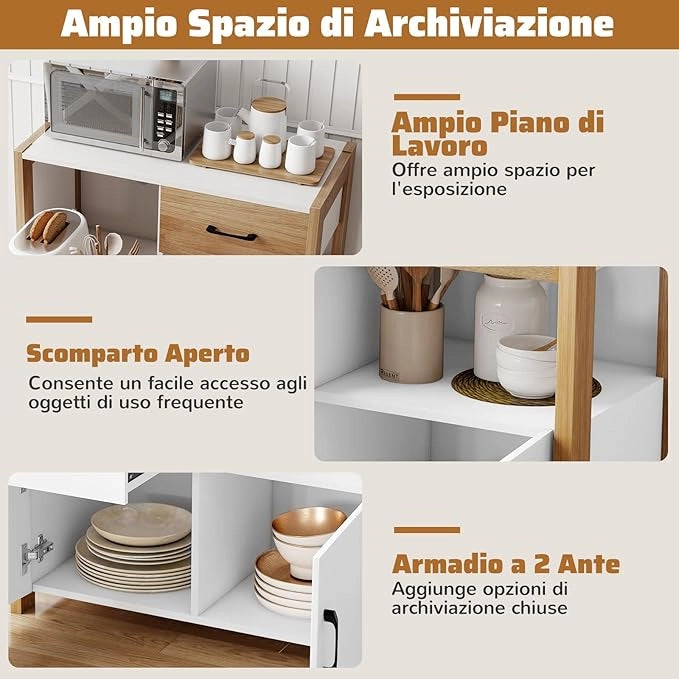 Credenza da Cucina, Mobile Moderno con Cassetto, Ripiano Estraibile e 2 Ante, Credenza Salvaspazio in Legno per Sala da Pranzo, Soggiorno, Camera da Letto e Appartamento, 82 x 40 x 81 cm