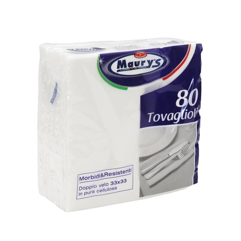 MAURY'S TOVAGLIOLI 33 X 33 CM 80 PZ BIANCHI DOPPIO VELO